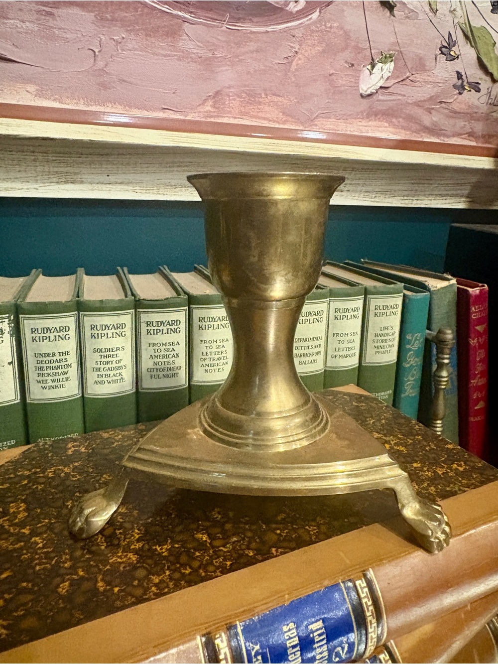 Vintage Brass Lion Footed Taper Candle Holder